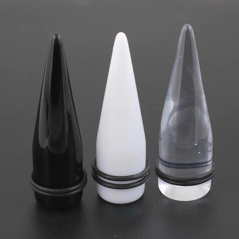 Pair Clear BLACK Ear Taper Plug Stretcher Expander Gauge Acrylic Piercings