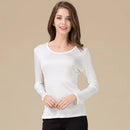 SuyaDream Women T shirt Natural Silk Long sleeves O neck Basic shirt 2021 FALL new white black Bottoming Top