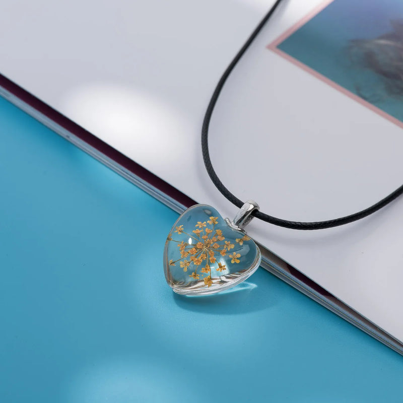 Lovers Peach Heart Glass Pendant Time Gem women's Necklaces gift Flower pendants for girl friend