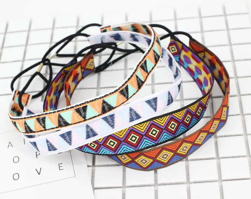 Wholesale Ethnic Ribbon Soft Lovers Thin Embroidery Headwear For Women Good Quality Elastic Non-slip Yoga Beach Hair Accessories