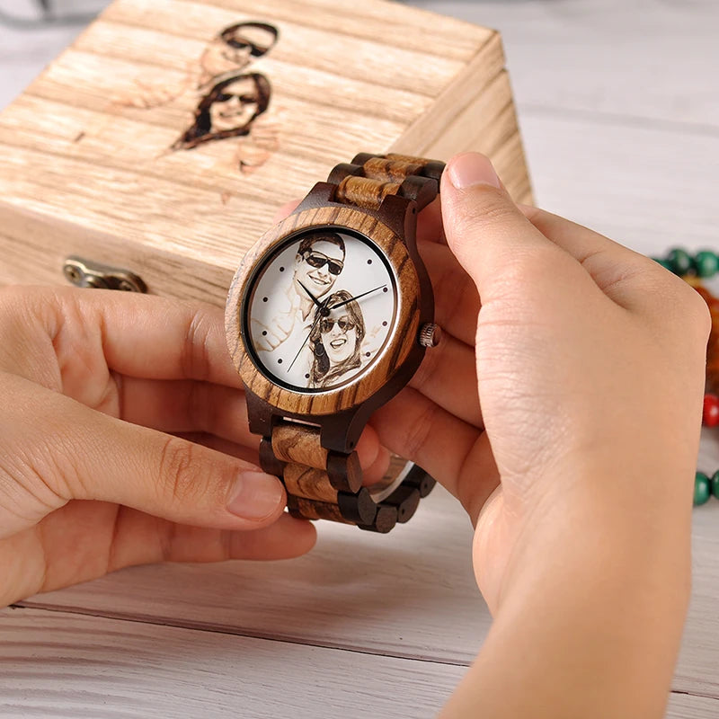 Custom LOGO Printing Your Own Photo Men Watch Unique Bamboo Wood Wristwatch Anniversary Christmas Gift For Lovers and Families