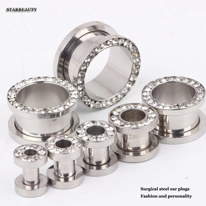 2Pcs Crystal Ear Tunnel Screw-on Fit Ear Plugs Large Gauged Piercing Jewelry Stretching Flesh Tunnel Ear Expander Bar 4~16mm