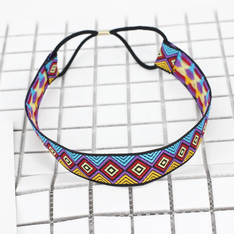 Wholesale Ethnic Ribbon Soft Lovers Thin Embroidery Headwear For Women Good Quality Elastic Non-slip Yoga Beach Hair Accessories