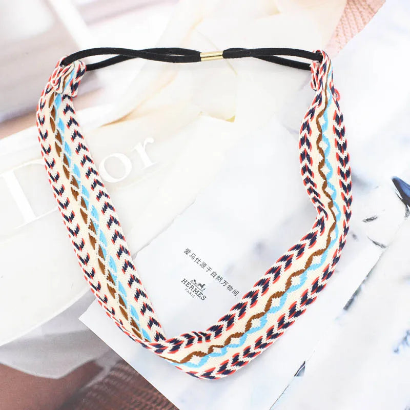 Wholesale Ethnic Ribbon Soft Lovers Thin Embroidery Headwear For Women Good Quality Elastic Non-slip Yoga Beach Hair Accessories