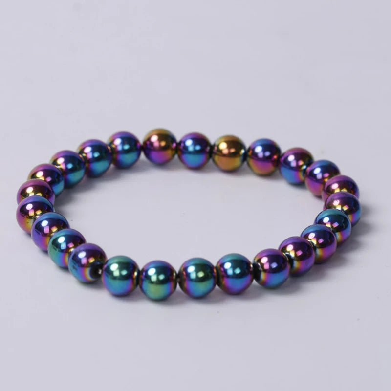 Weight Loss Nature stone Magnetic Therapy Health Bracelet Trendy Hematite Round Black Charm Stretch Bracelet For Men Women