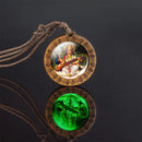 Glow In The Dark Buddha Necklace Indian Jewelry Hinduism God Brahma Vishnu Shiva Art Picture Wooden Pendant Necklace