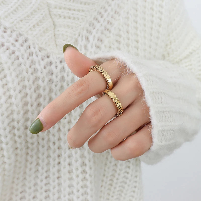 TOSOKO Stainless Steel Jewelry Blade Chain Ring Hip Hop Ring 18 K Gold Plated Couple Fashion Accessories BSA284