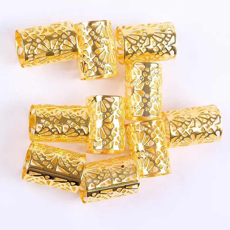 10pcs Gold Silver Adjustable Clip Buckle Dreadlock Cuff  Wig Decorative Mini Braid Hair Extension Ring Out Beads Accessories