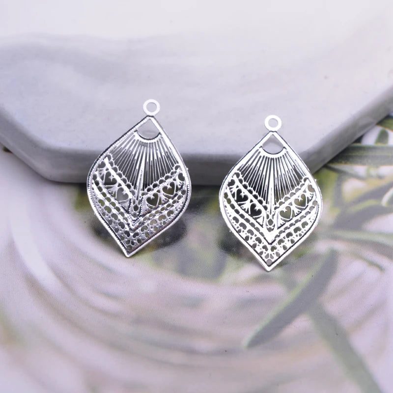 12pcs 15*24mm Filigree Charms Rose gold color Small Fan-shape charm laser Cut Brass Jewelry DIY Earring