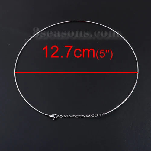 304 Stainless Steel Collar Neck Ring Necklace Silver Color Round , 1 Piece