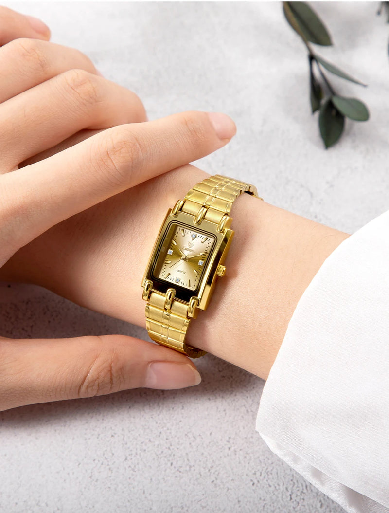 2022 Luxury Gold Steel Bracelet Wristwatches Female Male Clock Golden Quartz Watch For Men Women Watches relogio masculino L1018