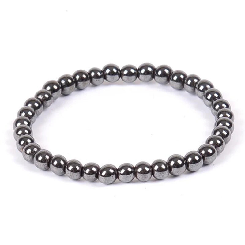 Weight Loss Nature stone Magnetic Therapy Health Bracelet Trendy Hematite Round Black Charm Stretch Bracelet For Men Women
