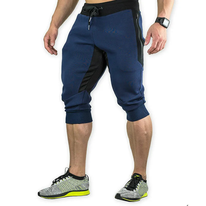 Men's Cotton Casual shorts 3/4 Jogger Capri Pants Breathable Below Knee Short Pants with Three Pockets