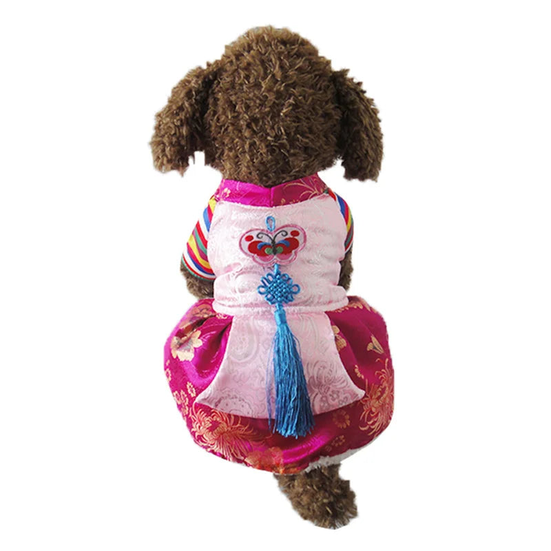 Pet Dog Cat Clothes Korean Style Winter Dress Coat Gorgeous Clothing for Dog Noble Hanbok Warm Fleece Dog Clothes Puppy Clothing