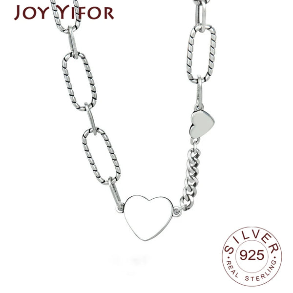 BFCLUB Silver Color Necklace Ladies Heart Shape Chain Necklace Fashion Sterling Silver Jewelry Round Necklace