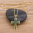 AIBEF New Cross Blue/Purple/Green/Gold Crystal Pendant Necklace Copper Cubic Zircon Choker 4 Colors Choice Religion Jewelry Gift