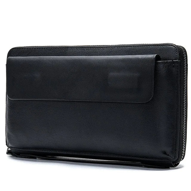 Genuine Leather Business Clutch Wallet Men Long Leather Phone Bag Purse Male Large Size Handy Coin Wallet Card Holder Money Bag