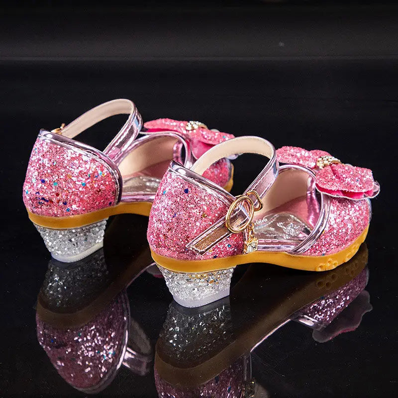 Girls Sandals Summer 2021  New Children's Princess Shoes Little Girls High-heeled Bow-knot Crystal Sandals Party Dress Wedding