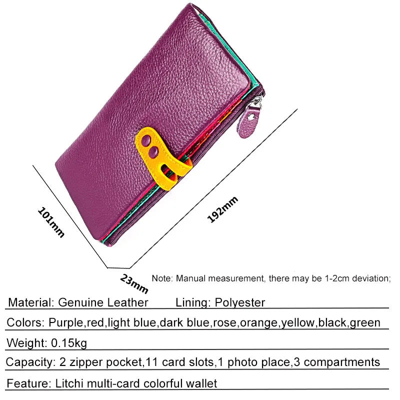 CICICUFF Fashion Wallet Women Genuine Leather Long Clutch Ladies Purse with Zipper Pocket Colorful Phone Wallet Female Billfold