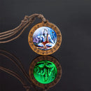Glow In The Dark Buddha Necklace Indian Jewelry Hinduism God Brahma Vishnu Shiva Art Picture Wooden Pendant Necklace