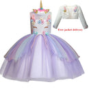 New 3pcs Baby Girls Dress Pastel Rainbow Princess For Summer Birthday Party Dress Unicorn Cosplay Perform Children Costume