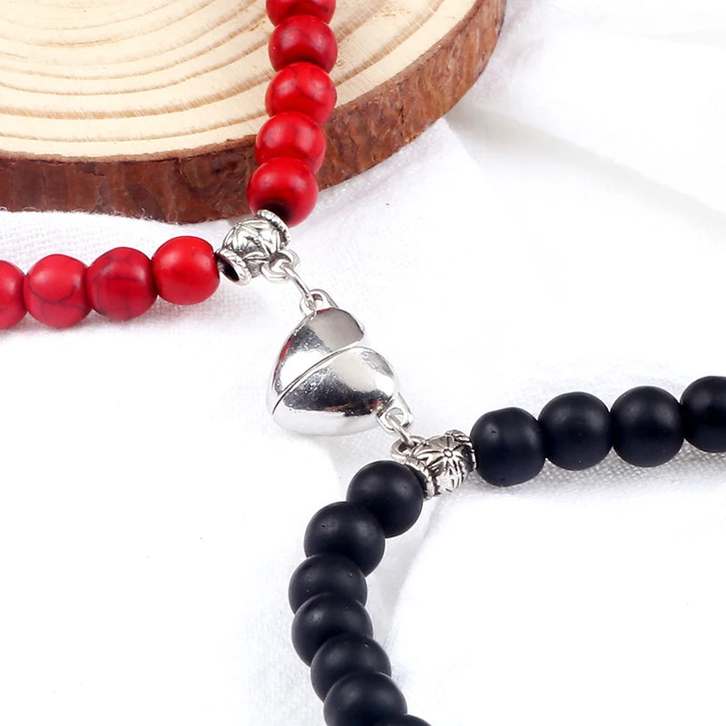 Fashion 2pcs/Set Magnet Couple Bracelets Natural Stone Beads Bracelets For Lovers Distance Valentine Bracelet Friendship Jewelry