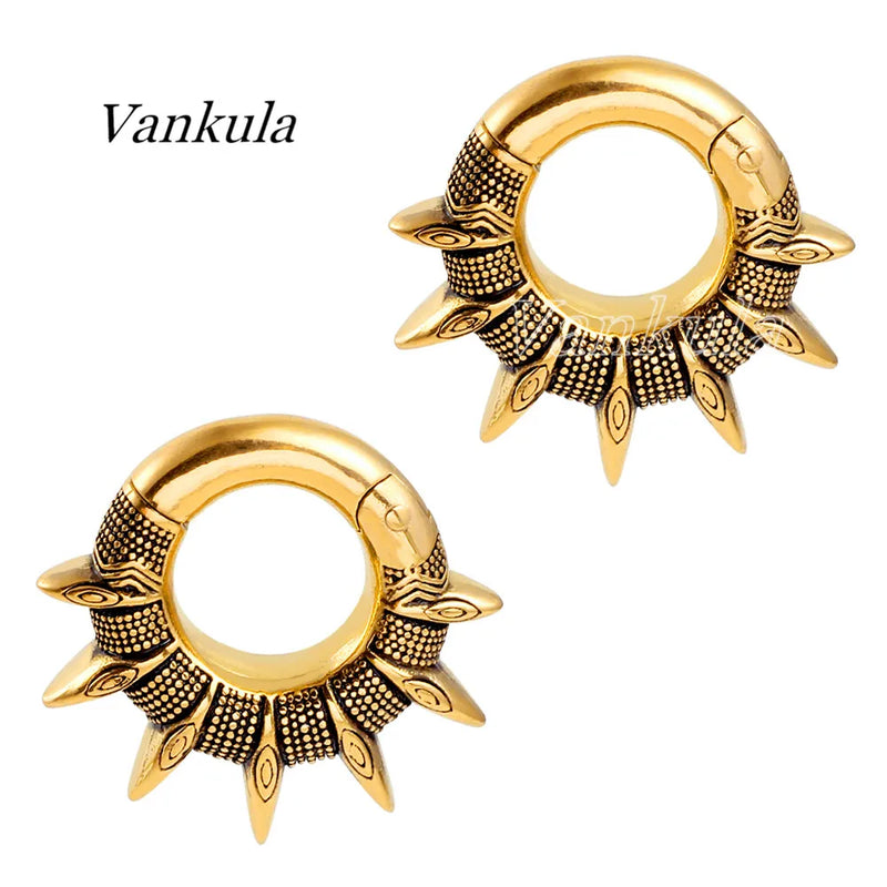 Vankula 2pcs 316L Stainless Steel Spiky Ear Weights Ear Plugs Tunnels Expander Gauge Hanger Body Piercing Jewelry Earrings