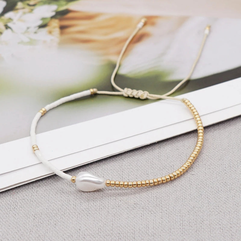 Go2BoHo Baroque Pearl Bracelet Simple Thin Bracelets for Women Fashion Jewelry Gift Miyuki Seed Beads Adjustable Pulseras