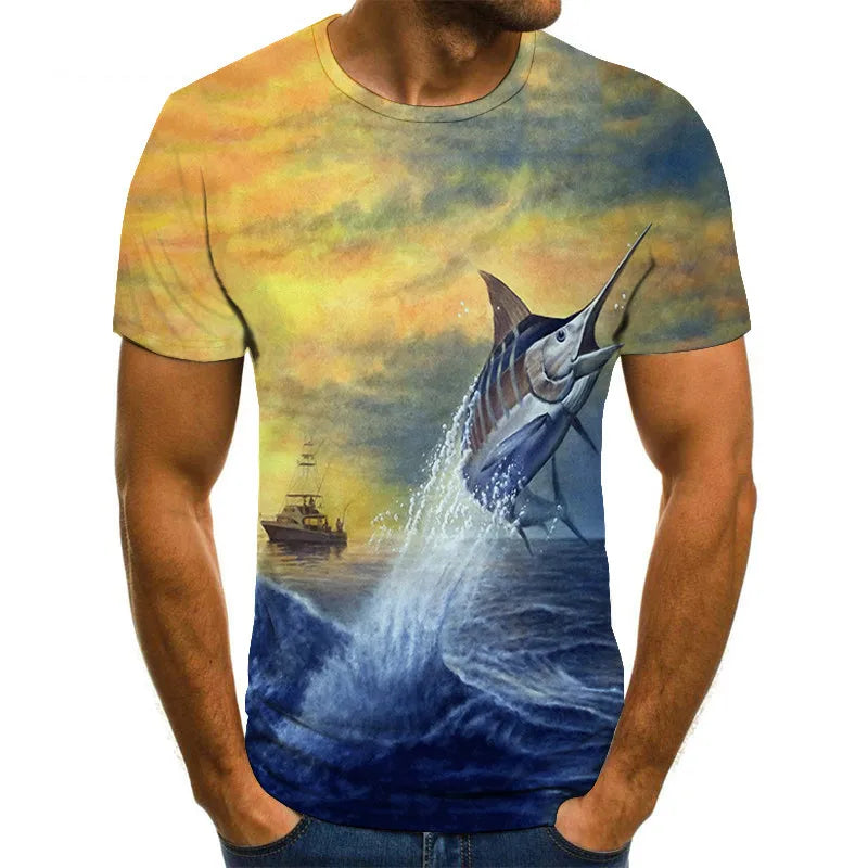 2023 Hot New Men Leisure 3D Printing T Shirt Funny Fish Print Tees Men/Women T-shirt Hip Hop Streetwear Oversized Harajuku Tops