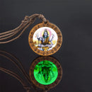 Glow In The Dark Buddha Necklace Indian Jewelry Hinduism God Brahma Vishnu Shiva Art Picture Wooden Pendant Necklace