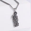 Hip Hop Vintage Golden Holy Saint Death Santa Muerte Skull Biker Pendant Necklace Stainless Steel Men Women Religious Jewelry