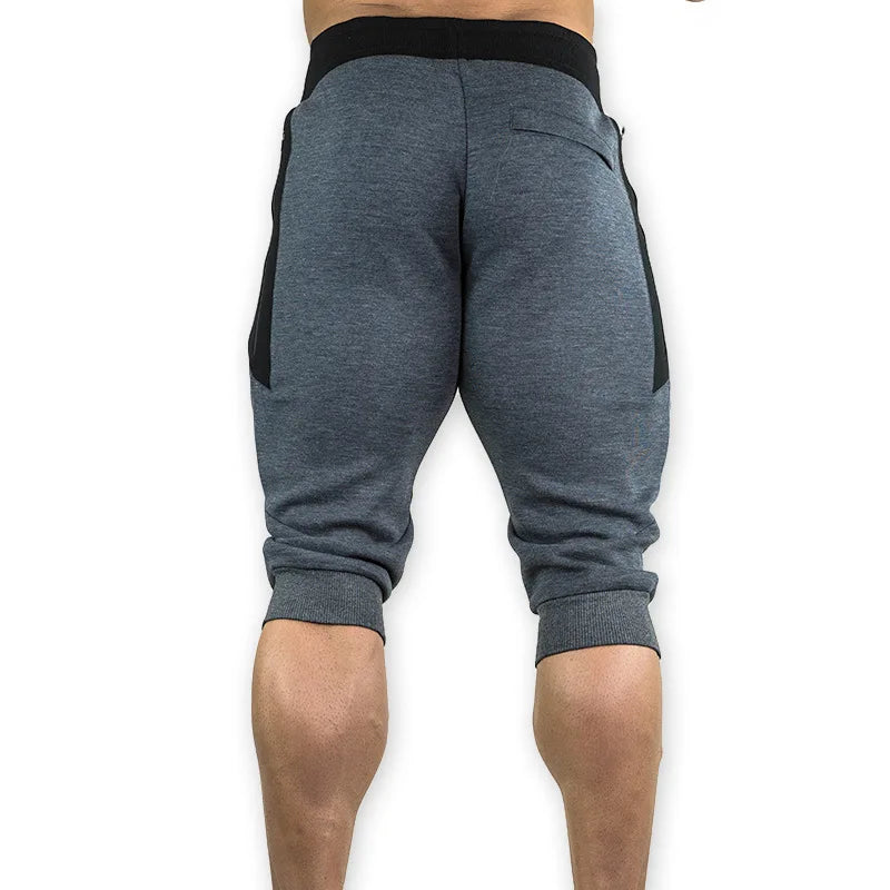 Men's Cotton Casual shorts 3/4 Jogger Capri Pants Breathable Below Knee Short Pants with Three Pockets