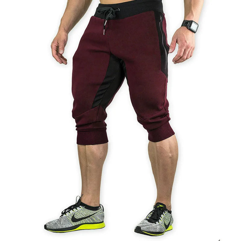 Men's Cotton Casual shorts 3/4 Jogger Capri Pants Breathable Below Knee Short Pants with Three Pockets