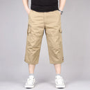 Summer Men's Casual Cotton Cargo Shorts Overalls Long Length Multi Pocket Hot breeches Military Pants Male Cropped Pants