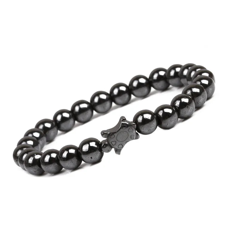 Weight Loss Nature stone Magnetic Therapy Health Bracelet Trendy Hematite Round Black Charm Stretch Bracelet For Men Women