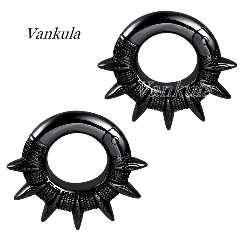 Vankula 2pcs 316L Stainless Steel Spiky Ear Weights Ear Plugs Tunnels Expander Gauge Hanger Body Piercing Jewelry Earrings