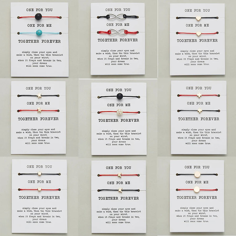 2pcs/set ONE FOR YOU ONE FOR ME Together Forever Love Infinity 8 Charm Bracelet Red String Couple Bracelets Lovers Wish Jewelry