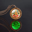 Glow In The Dark Buddha Necklace Indian Jewelry Hinduism God Brahma Vishnu Shiva Art Picture Wooden Pendant Necklace
