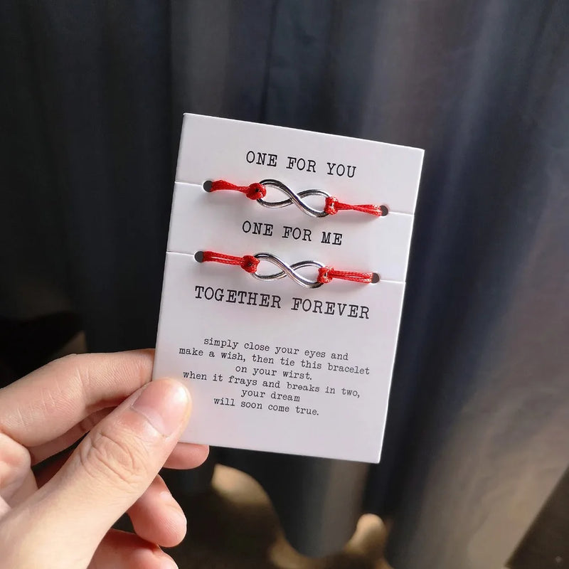 2pcs/set ONE FOR YOU ONE FOR ME Together Forever Love Infinity 8 Charm Bracelet Red String Couple Bracelets Lovers Wish Jewelry