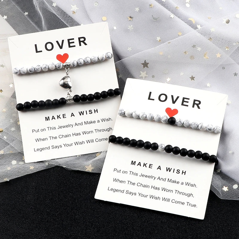 Fashion 2pcs/Set Magnet Couple Bracelets Natural Stone Beads Bracelets For Lovers Distance Valentine Bracelet Friendship Jewelry