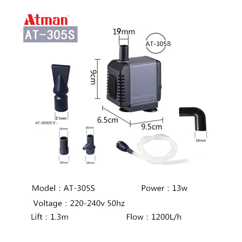 ATman 2.5W 5W 6W 8W 13 27W fishtank waterpump Submersible Water Fountain Pump Filter Fish Pond Aquarium Water Pump Tank Fountain