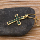 AIBEF New Cross Blue/Purple/Green/Gold Crystal Pendant Necklace Copper Cubic Zircon Choker 4 Colors Choice Religion Jewelry Gift