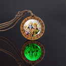 Glow In The Dark Buddha Necklace Indian Jewelry Hinduism God Brahma Vishnu Shiva Art Picture Wooden Pendant Necklace