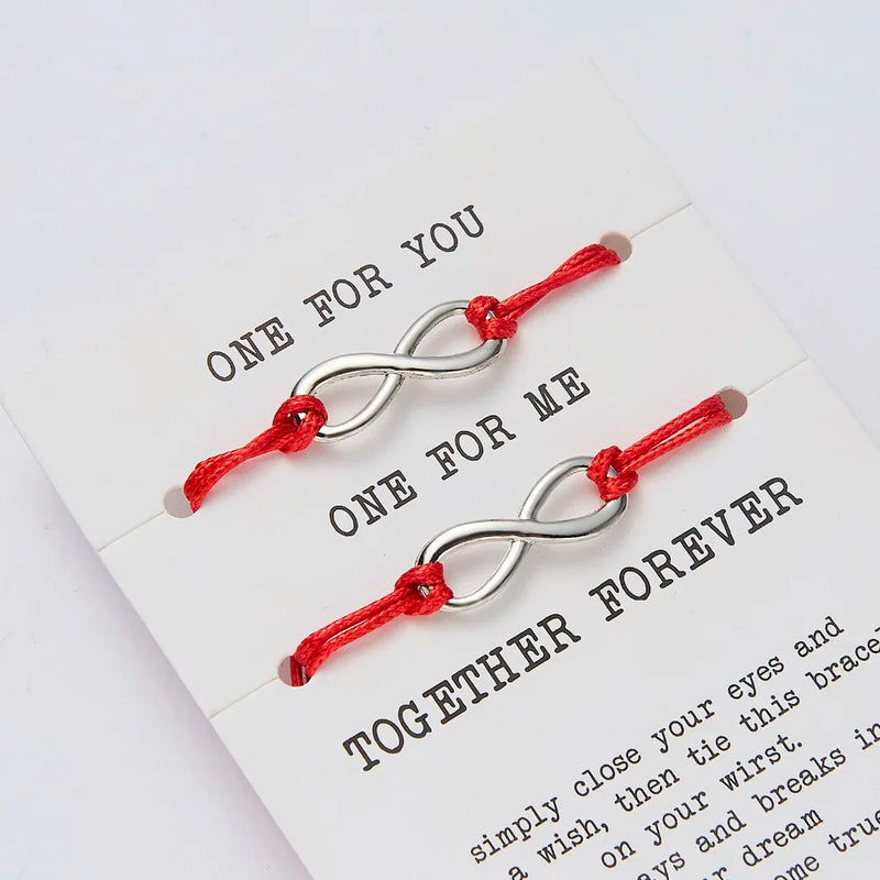 2pcs/set ONE FOR YOU ONE FOR ME Together Forever Love Infinity 8 Charm Bracelet Red String Couple Bracelets Lovers Wish Jewelry