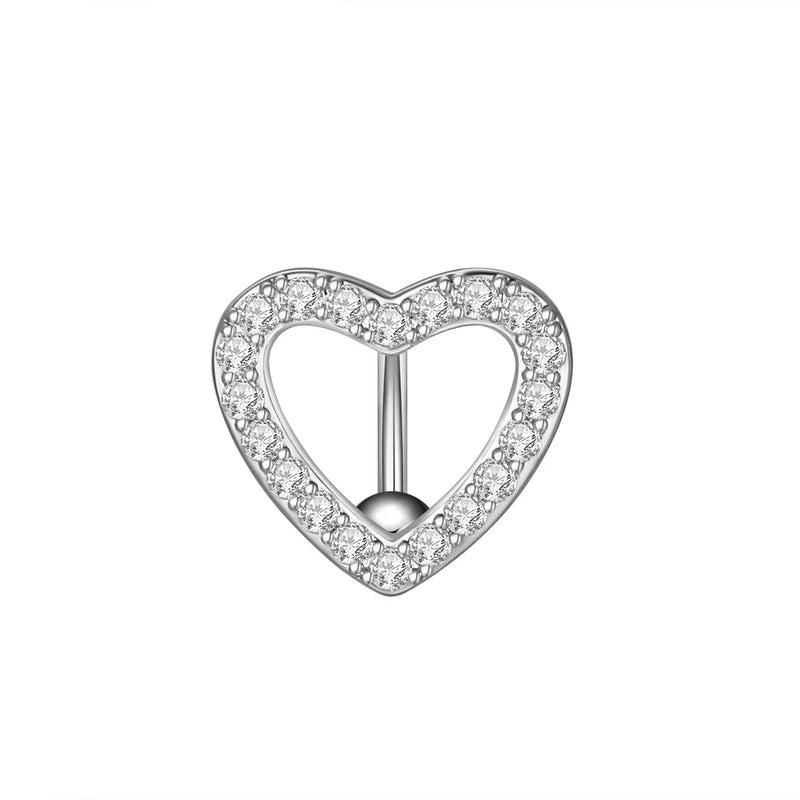 14G Stainless Steel Heart Dangled Belly Button Rings Belly Piercing Nombril for Women Girls Pink Zircon Crystal Sexy Navel Ring