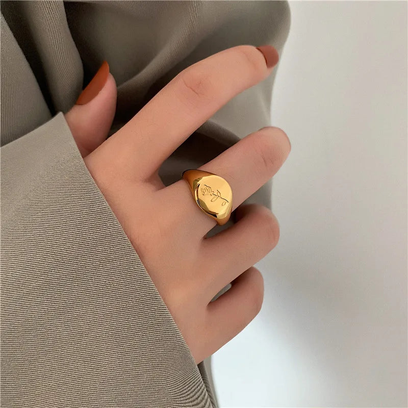 Gold-plated Engrave Rosette Rings Stainless Steel Fashion Personality 18k Gold European Christmas Simple Rings Jewelry Women