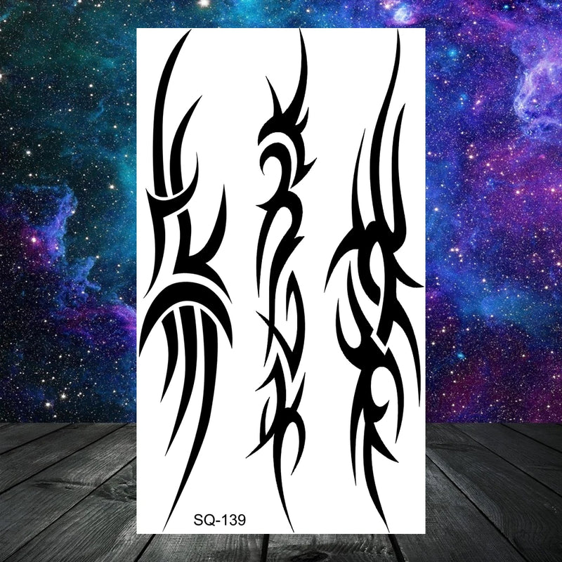 وشم مؤقت واقعي على شكل أشواك وتنين وذئب للرجال البالغين والأطفال وشم مزيف على شكل جمجمة نمر وأسد ورقبة وذراع ويدين وشم صغير