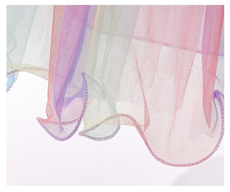 New 3pcs Baby Girls Dress Pastel Rainbow Princess For Summer Birthday Party Dress Unicorn Cosplay Perform Children Costume