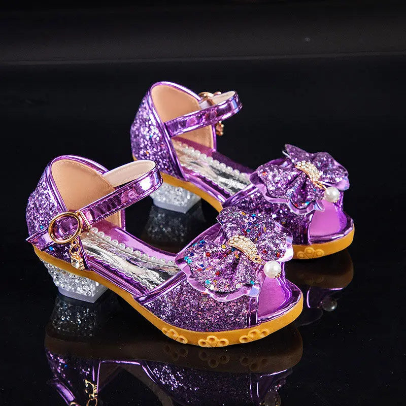 Girls Sandals Summer 2021  New Children's Princess Shoes Little Girls High-heeled Bow-knot Crystal Sandals Party Dress Wedding