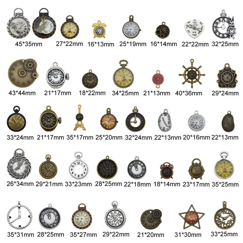 Julie Wang 20PCS Alloy Clock Watch Face Charm Steampunk Bracelet Necklace Pendant Bronze Silver Color Jewelry Making Accessory